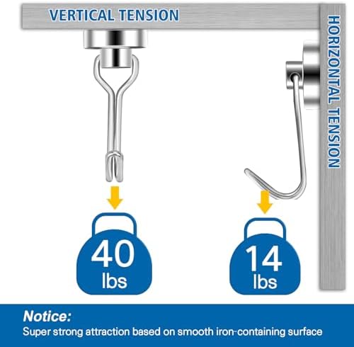 E BAVITE Swivel Swing Magnetic Hooks 40LBS Silver Refrigerator Magnet Hook - Image 3
