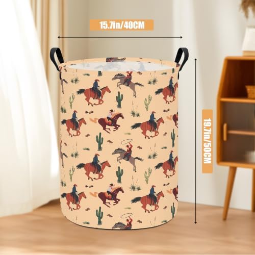 Round Laundry Basket Collapsible Storage Organizer Cactus Cowboy - Image 2