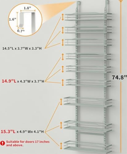 Moforoco Grey 9-Tier Over The Door Pantry Organizer, Pantry Organization and - Image 2