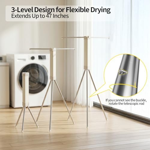 BIREN Foldable Clothes Drying Rack Tripod Clothes Rack Heavy Duty Clothing - Image 4