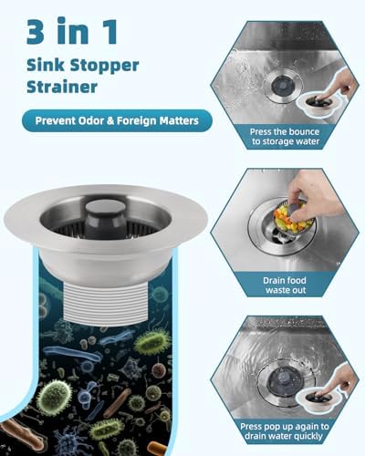 Universal 3 in 1 Kitchen Sink Stopper Strainer, 304 Stainless Steel - Image 3