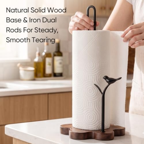Wooden Paper Towel Holder Countertop, Whimsical Bird‑Leaf Accent - Image 6