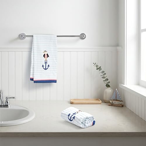 Ritz 2-Piece Cotton Velour Bathroom Hand Towel Set, Embroidered Anchor Seagull - Image 4
