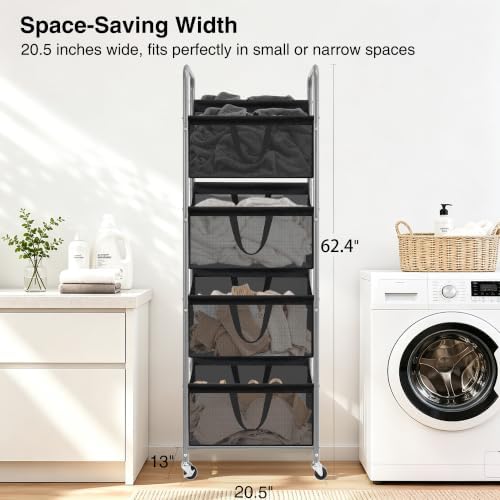 STO STO 4-Tier Vertical Rolling Laundry Hamper, Removable Bags - Image 3