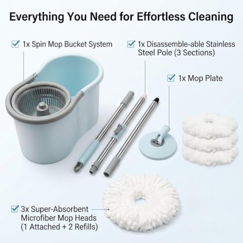 Spin Mop and Bucket with Wringer Set, 3 Mop Heads - Image 6