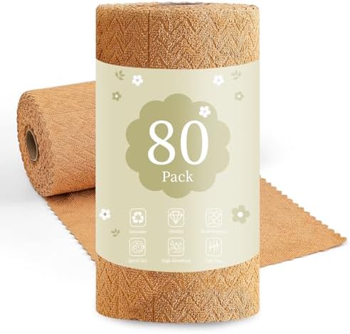 80 Pack Microfiber Cleaning Cloth Roll Reusable Paper Towels 12"x12" Tear Away by Tigona