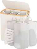 160L Laundry Hamper with Lid, 3 Section Laundry Basket with 3 Removable Bag by Bathola