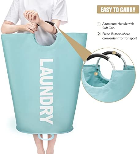 Maxsilan 90L Large Laundry Basket Bag, Collapsible Tall Hamper, Light Blue - Image 5
