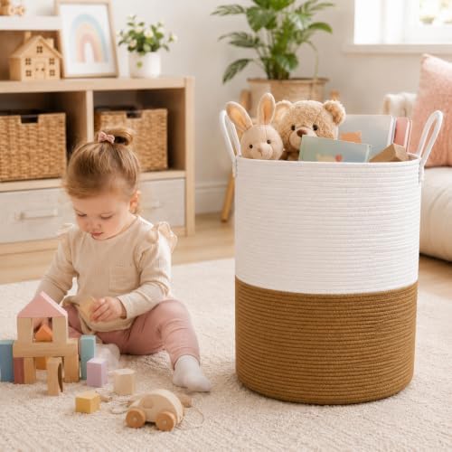 Baby Laundry Basket, Cotton Rope Nursery Hamper - Image 5