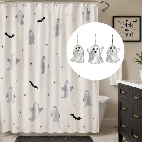 Sunlit Ghost Shower Curtain Hooks, Home Decorative Shower Curtain Rings - Image 5