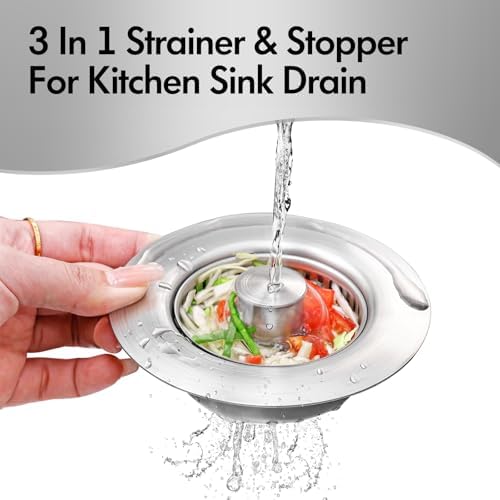 3 in 1 Kitchen Sink Drain Strainer & Sink Stopper, 304 Stainless Steel Pop Up - Image 2