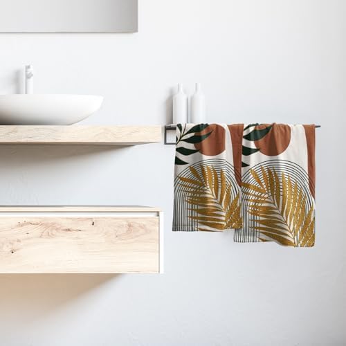 Boho Leaves Kitchen Towels Decorative Set Mid Century Golden Leaf Hand Towels - Image 6