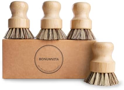 4-Pack Bamboo Dish Brush with Palm Fiber by BONUMVITA