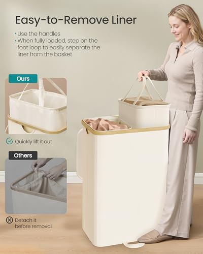 SONGMICS Laundry Hamper with Lid, 150L Laundry Basket，2 Compartments - Image 3