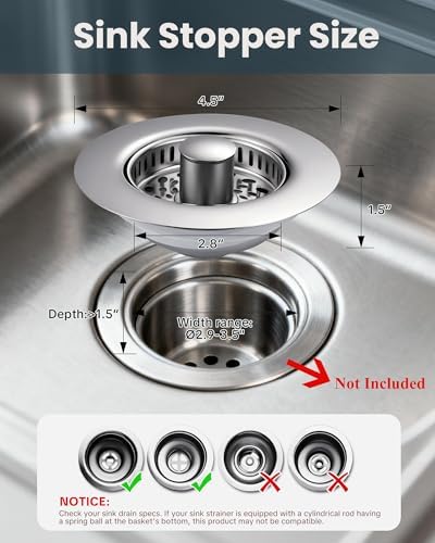 ARCORA Kitchen Sink Drain Strainer: Stainless Steel 3 in 1 Sink Stopper - Image 6