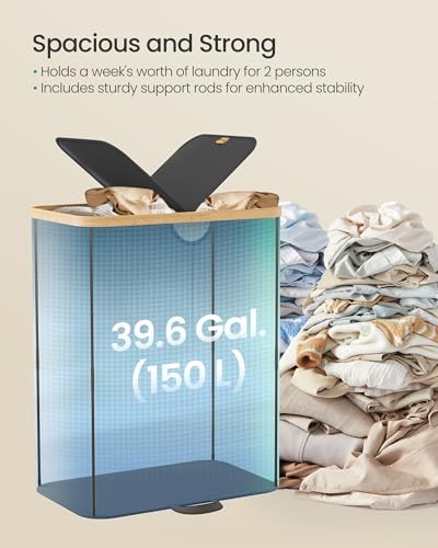 SONGMICS Laundry Hamper with 2 Lids, 150L Laundry Basket，2 Compartments - Image 3