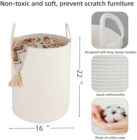 XUANGUO White Cotton Rope Laundry Basket Hamper - Image 2