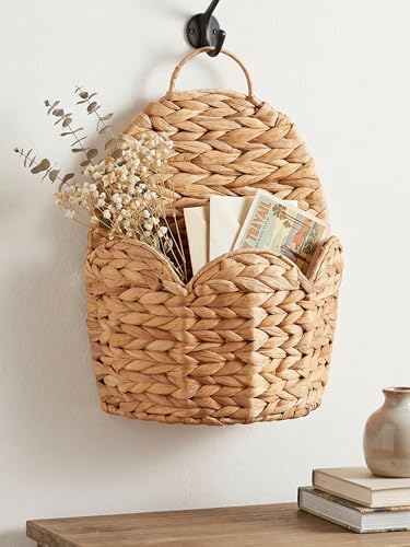 2 PC Door Basket Scalloped Hanging Storage Basket, Water Hyacinth Woven Wall - Image 4