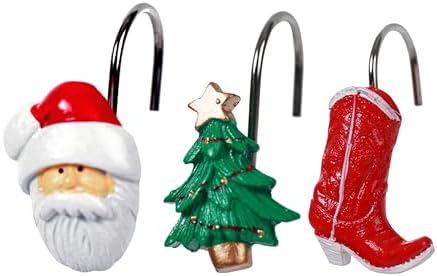 Two Fish Home Fashions Set of 12 Decorative Christmas Tree Resin Shower Curtain - Image 5