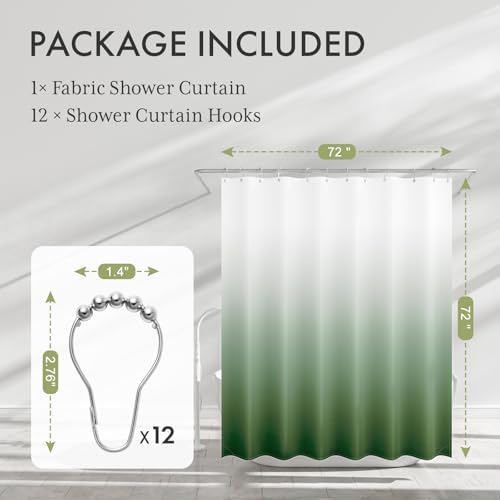 AmazerBath Fabric Shower Curtain Set, Ombre Grass Green Curtain - Image 4