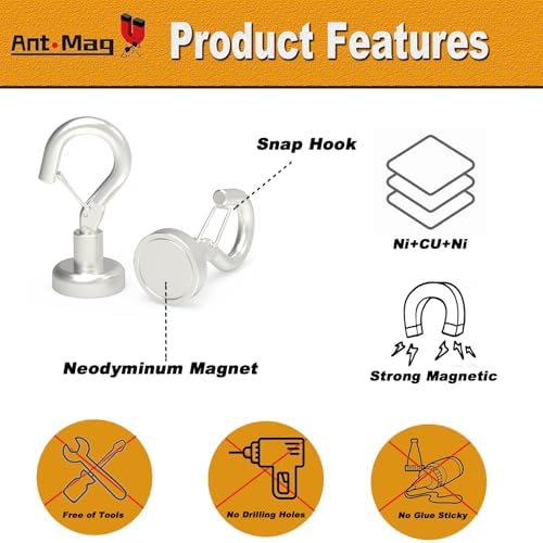 Ant Mag Magnetic Hooks Heavy Duty 30LBS Strong Magnet Snap Hooks 8 Pack - Image 4