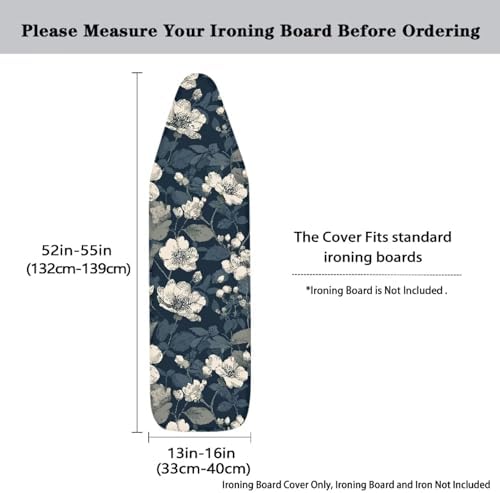 Deep Blue Flower Durable Thick Ironing Board Covers Stain Resistant Hook and - Image 4