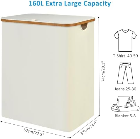 efluky Laundry Hamper with Lid, 160L Tall Laundry Basket with Bamboo Handles - Image 7
