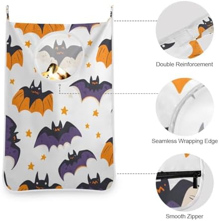 White Halloween Bats and Stars Hanging Laundry Hamper Door Hampers Bag Basket - Image 5