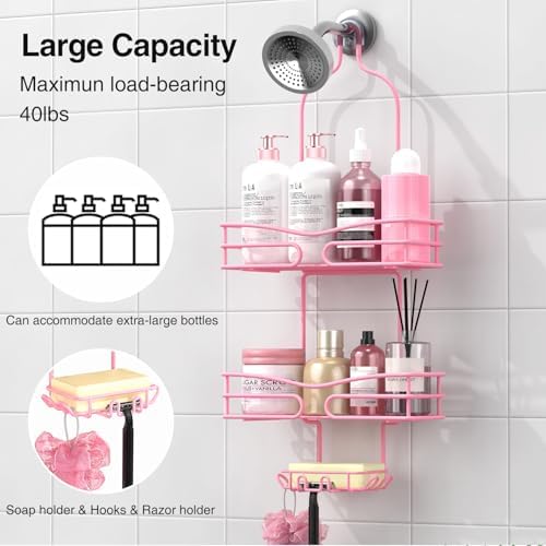 DAOYA Pink 3-Tier Over Head Shower Caddy - Image 2