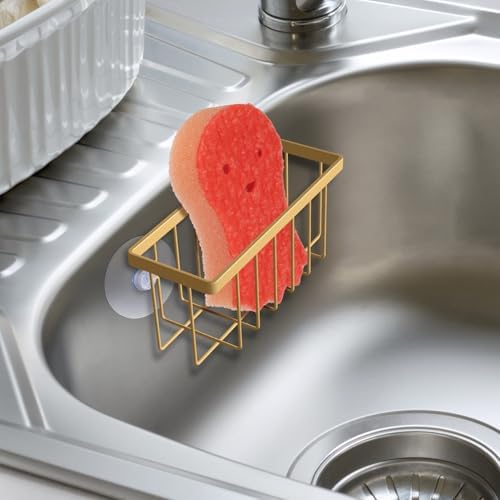 HLOOL Gold Sponge Holder for Kitchen Sink, Kitchen Sink Sponge Holder-Gold - Image 4