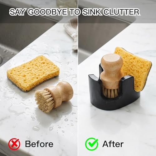 Black Marble Sponge Holder for Kitchen Sink, 2-in-1 Natural Stone Sponge & - Image 5