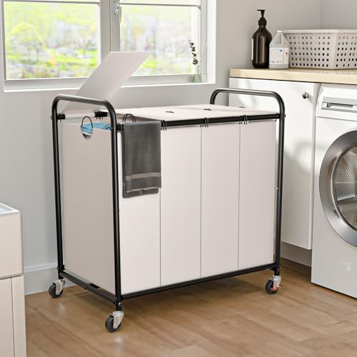 Laundry Sorter 4 Sections 48 Gal, Rolling Laundry Basket by OLLDIDE