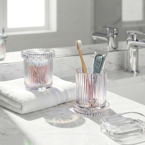 Clear Iridescent Thick Glass Bathroom Qtip Holder, 2 Pack - Image 6