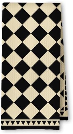 Boho Neutral Checkered Kitchen Towels, Trendy Retro Hand Towels by Unknown