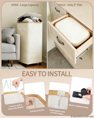 Laundry Basket with Wheels, 110L Large Rolling Laundry Hamper - Image 4