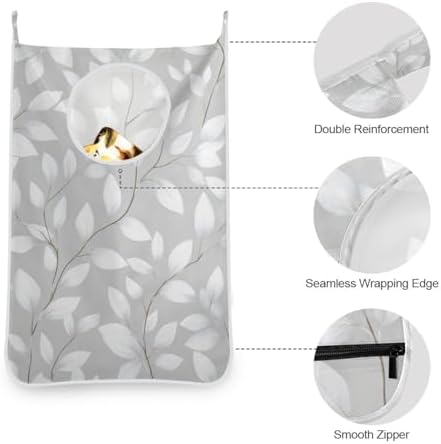Grey Simple Leaves Hanging Laundry Hamper Door Hampers Bag Basket - Image 5