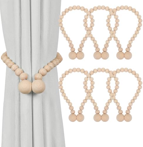 KLOGTSIND Magnetic Curtain Tiebacks, 6 Pack Wood Bead Curtain Holdbacks by KLOGTSINDDirect