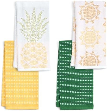 Ritz 4-Piece Kitchen Towel Set, Jacquard Pineapple & Sun Toss Prints by RITZ