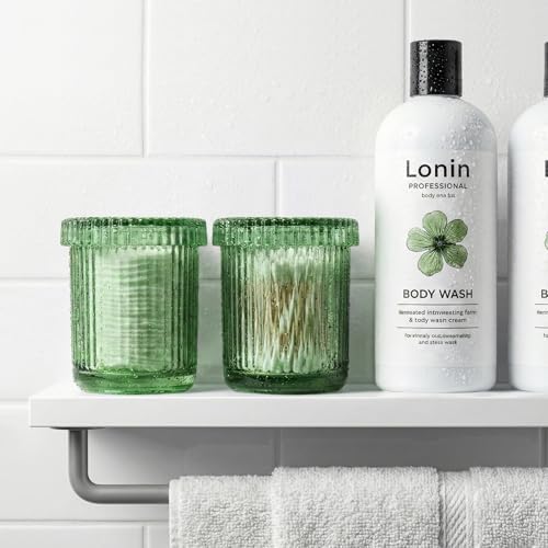 Green Thick Glass Bathroom Qtip Holder, 2 Pack - Image 2