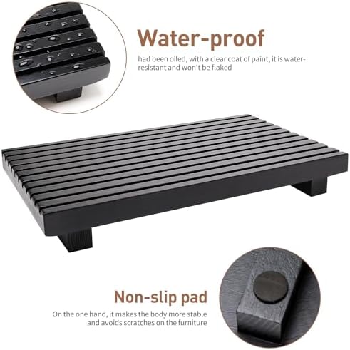 Black Bathroom Counter Tray Organizer Wood Riser Stand Kitchen Soap Holder - Image 3