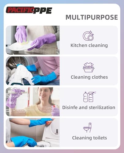 PACIFIC PPE 4 Pairs Reusable Dishwashing Cleaning Gloves, Cotton Liner - Image 5