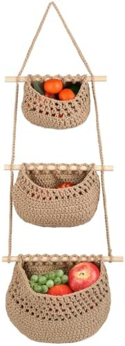 3 Tier Woven Natural Jute Macrame Wall Hanging Basket, Handmade Boho Bohemian by Unknown