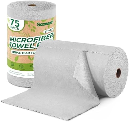 Microfiber Cleaning Cloths Roll 75 Pack 12x12 Inch Lint Free by SOOWASH