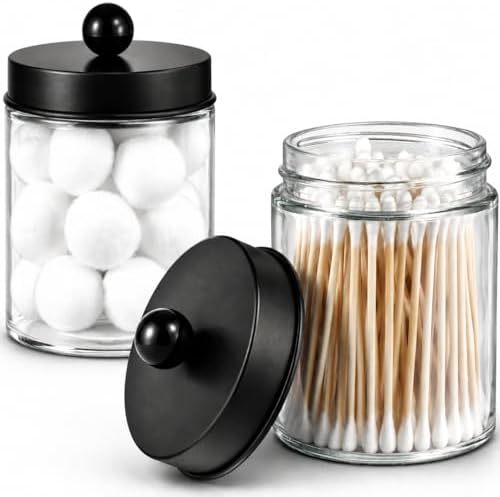 Amolliar Apothecary Jar Qtip Holder w/Metal Lid Glass by Amolliar