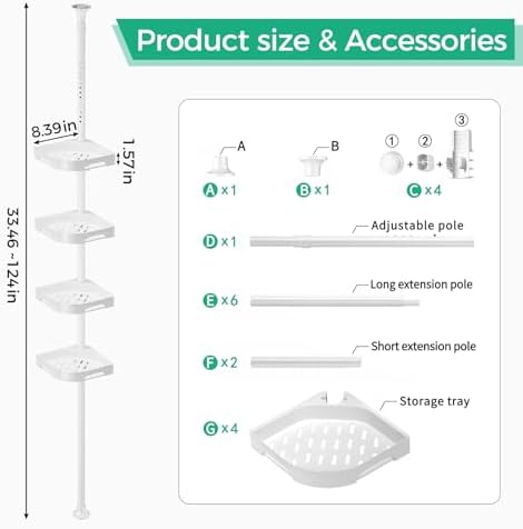 shuang qing 4-Tier Corner Shower Caddy Tension Pole Organizer - Image 2