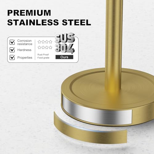Brass Paper Towel Holder Countertop, One-Handed Tear, Stainless Steel, Weighted - Image 4