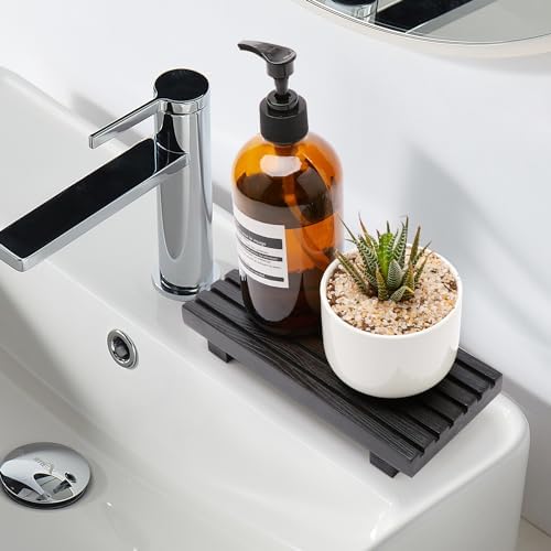 Black Bathroom Tray for Sink Decor Kitchen Counter Wood Pedestal Soap Dish - Image 3