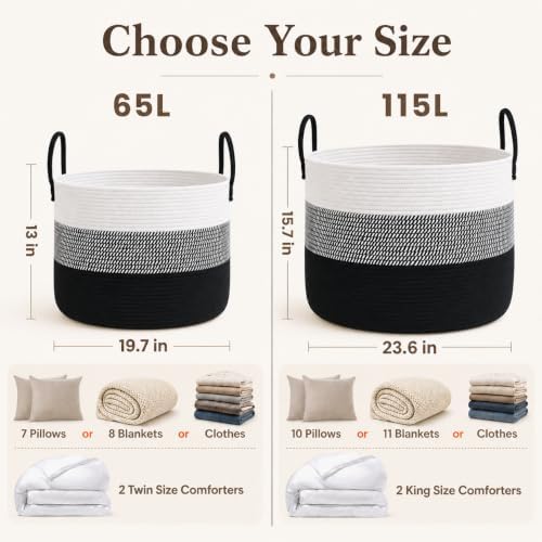 JMvicyroam 65L Extra Large Machine Washable Cotton Rope Blanket Basket - Image 4