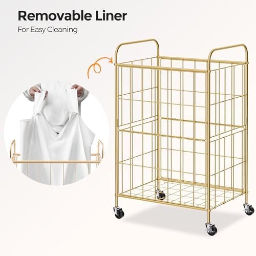 90L Laundry Hamper with Wheels, Laundry Basket with Handle and Liner Bag - Image 4