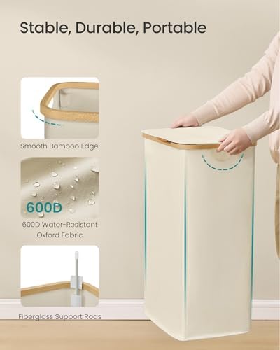 SONGMICS Laundry Hamper with Lid, 100L Laundry Basket, Bamboo Frame - Image 5